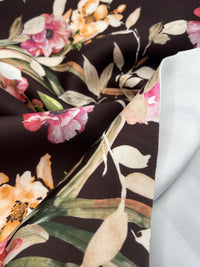 Brown Floral Scuba Foam 3D Mono Jersey Fabric 2 Way Stretch