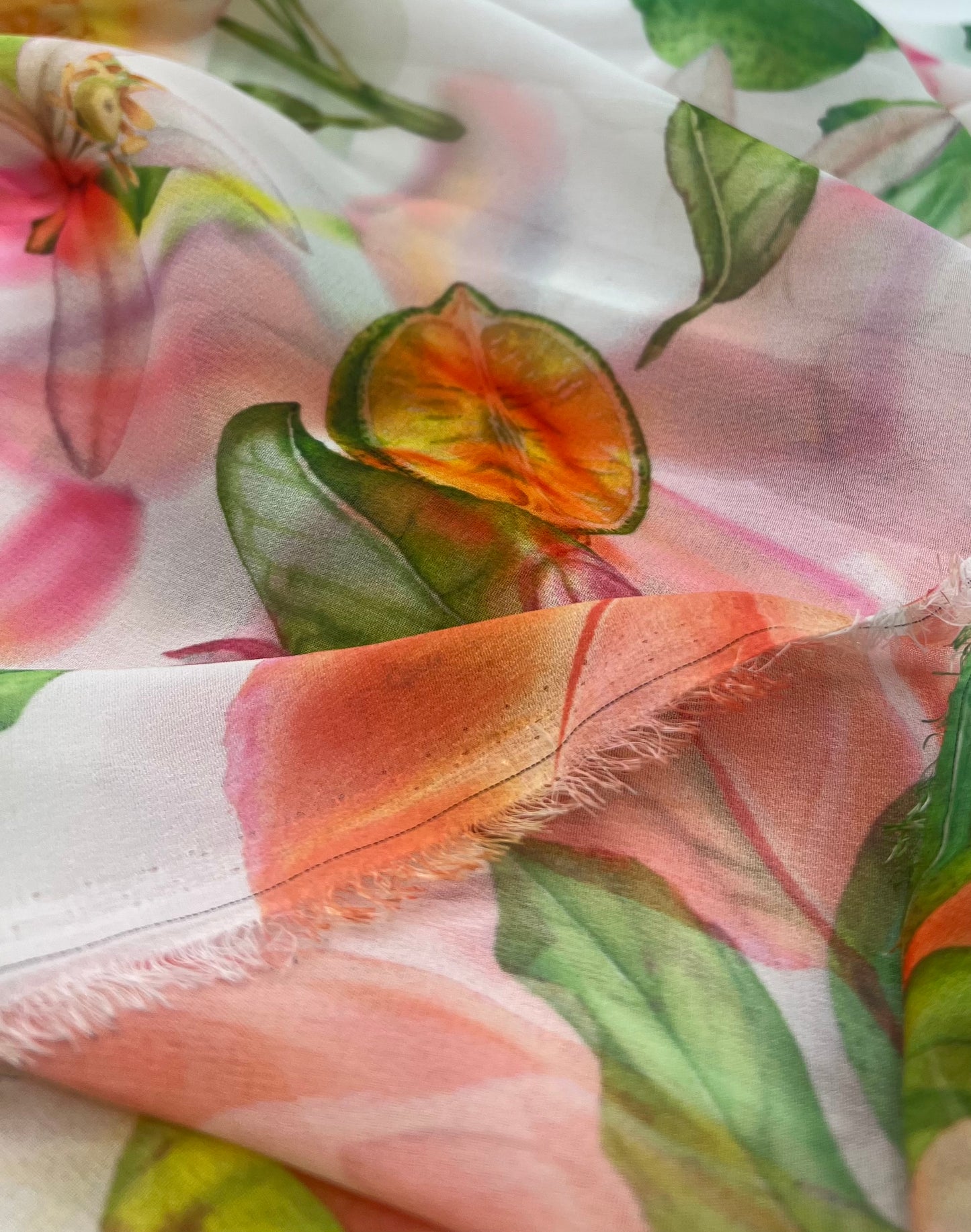 Exotic Floral Fruit Printed Chiffon Dress Fabric