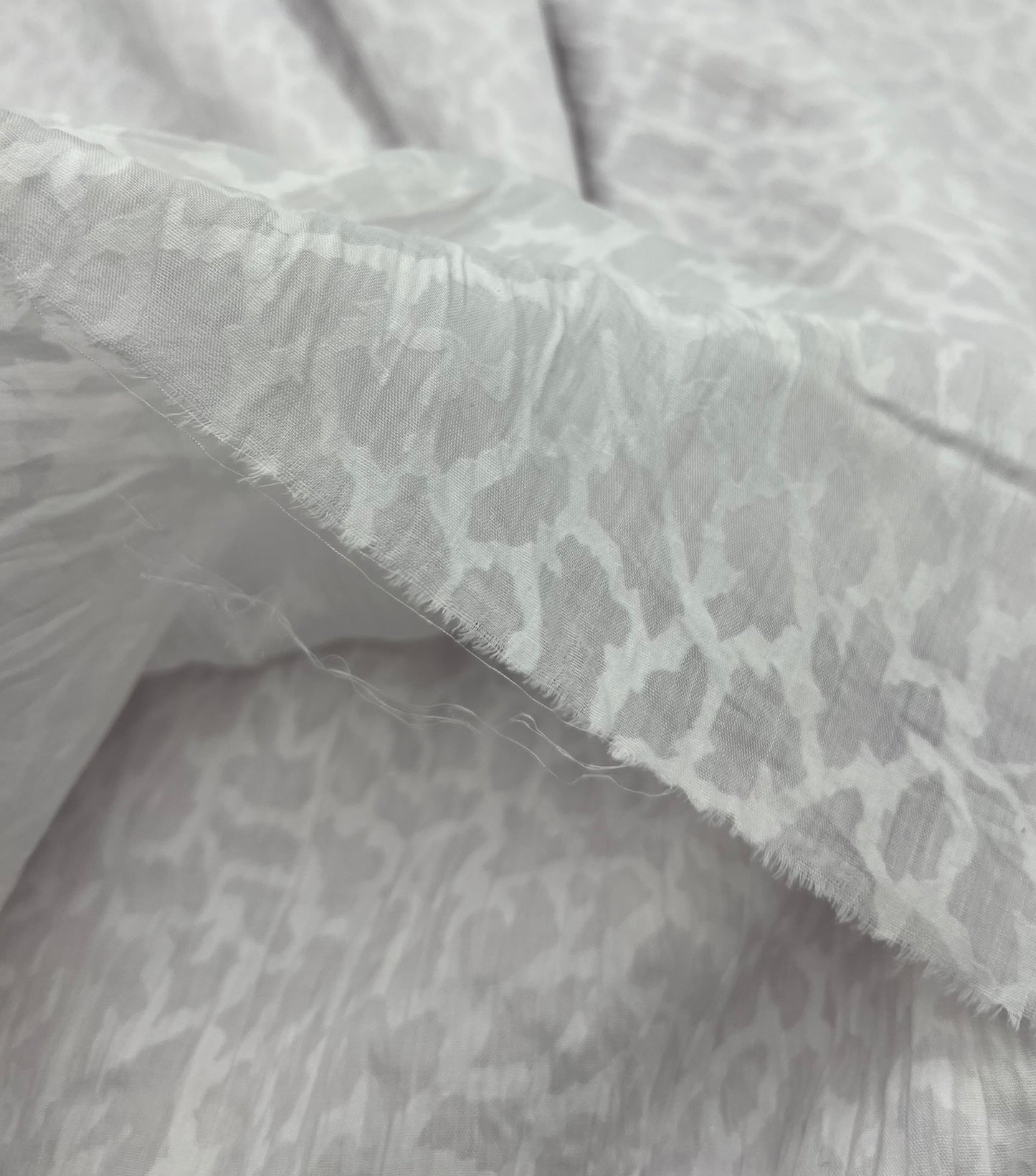 White Animal Crinkled Lightweight Non Stretch Woven Fabric