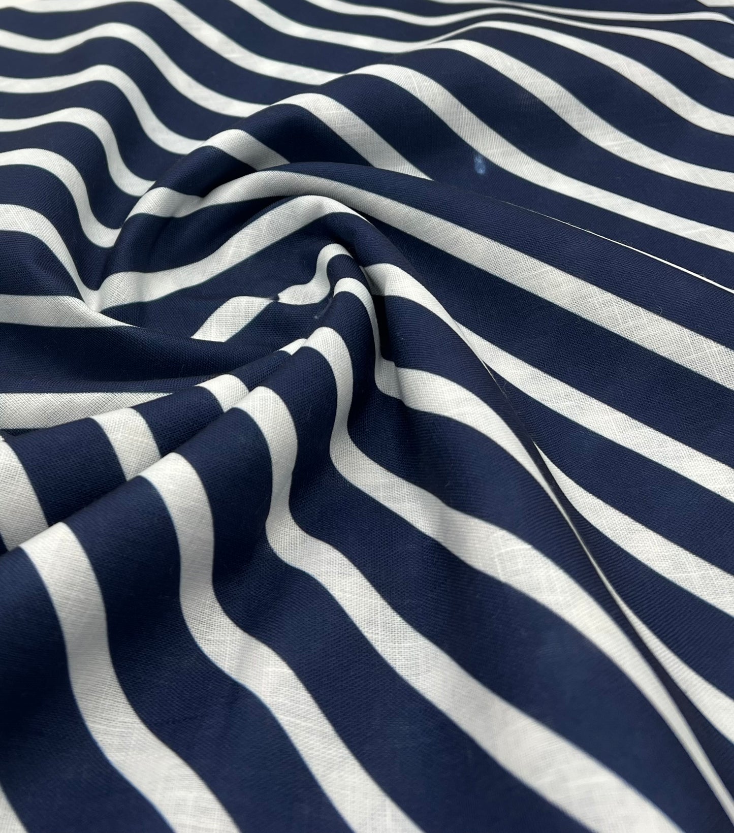 Navy Diagonal Stripe Linen Look Non Stretch Fabric