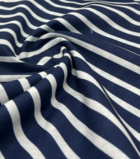 Navy Diagonal Stripe Linen Look Non Stretch Fabric
