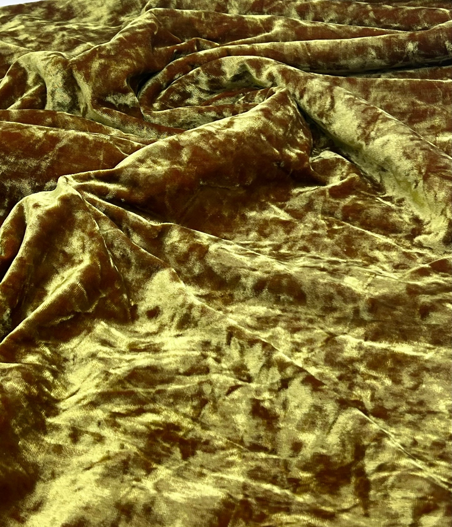 Lime Green Rust Two Tone Crushed Velour Spandex Stretch Fabric