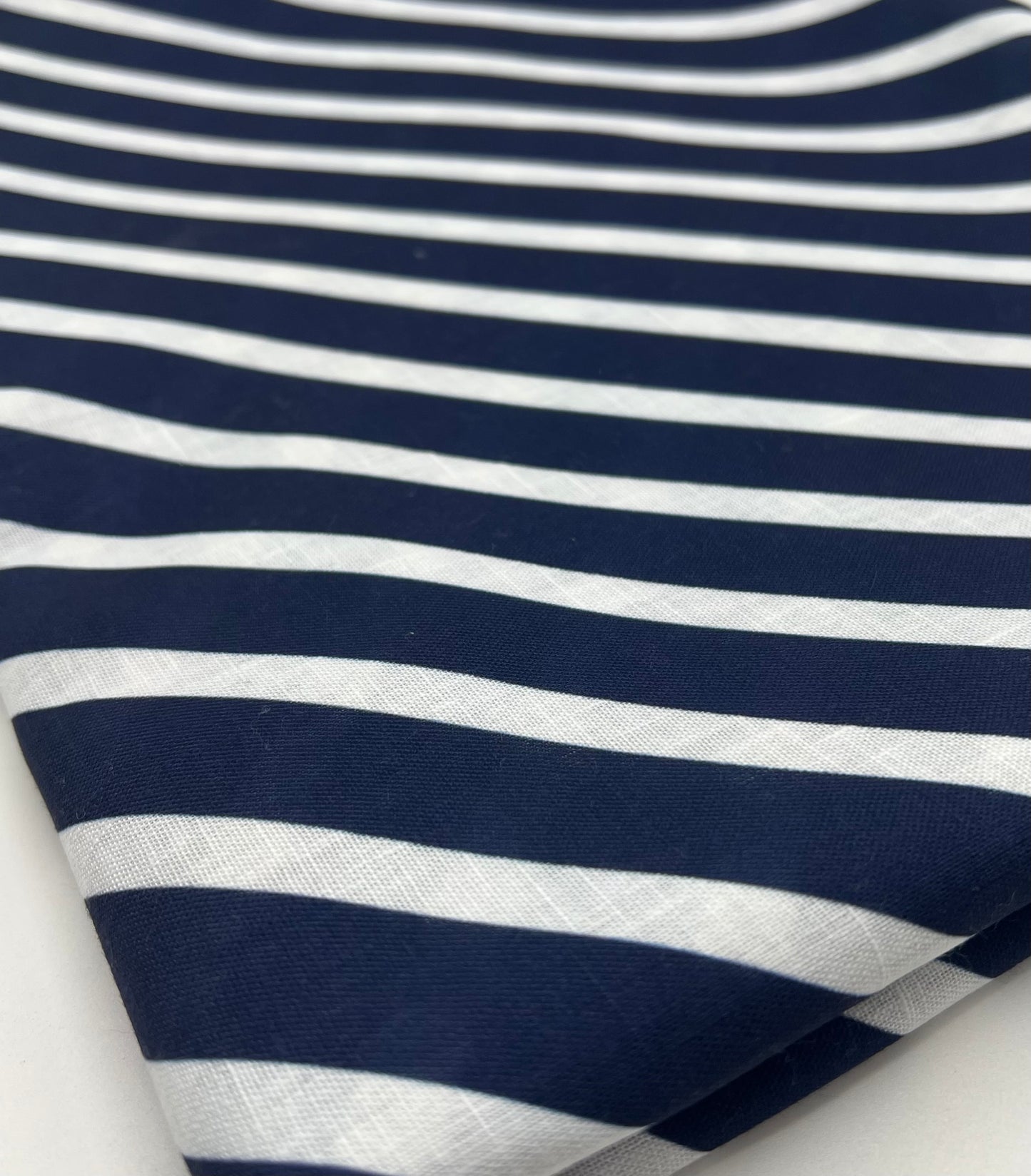 Navy Diagonal Stripe Linen Look Non Stretch Fabric
