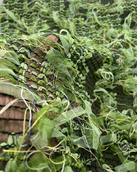 Green Mix Textured Mesh Tassel Fabric 2 Way Stretch