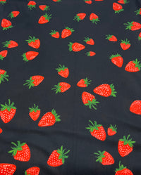 Black Strawberry Print Spun Poly Stretch Fabric