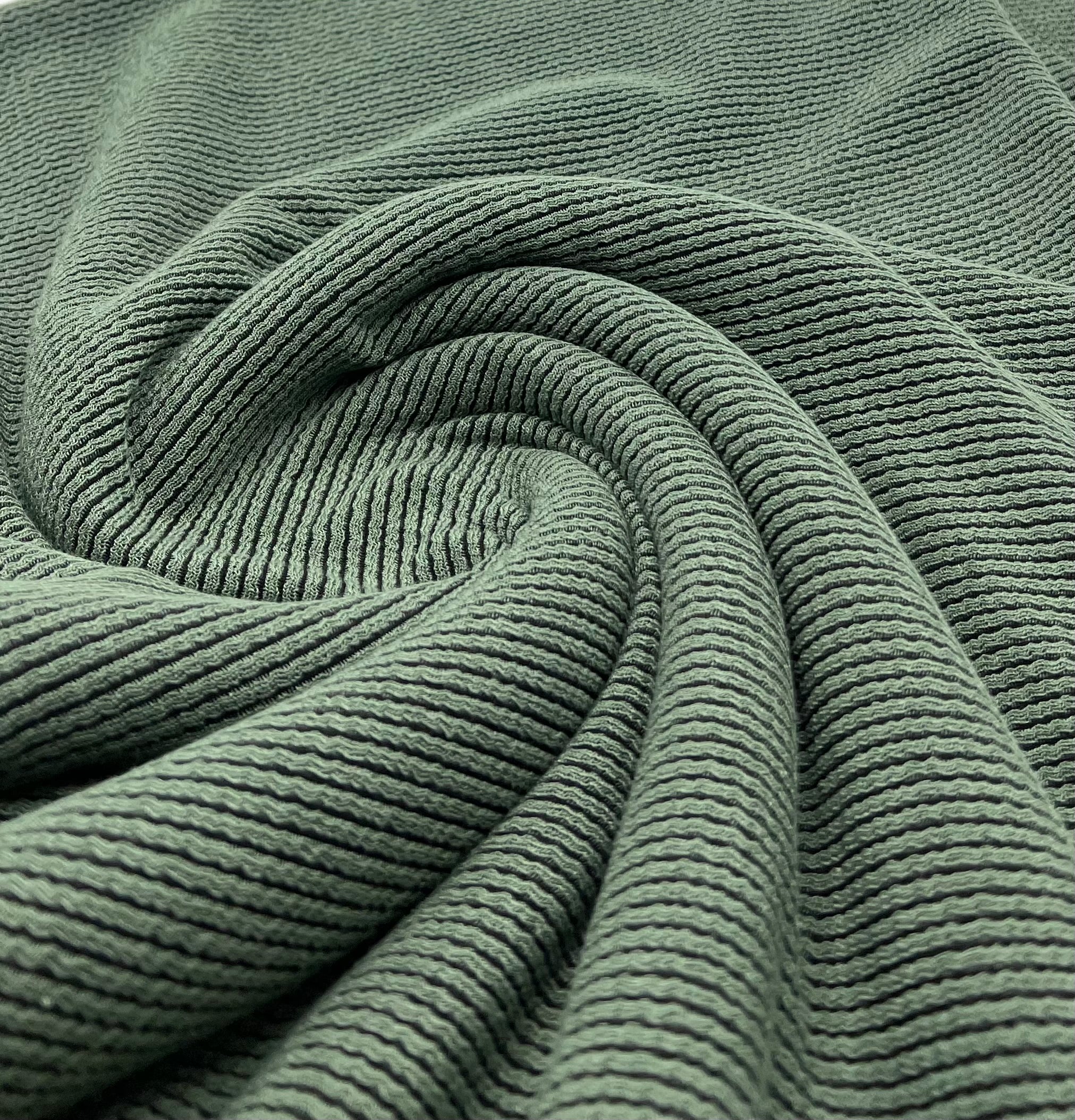 Khaki Green & Black Crinkle Rope Rib Stretch Fabric