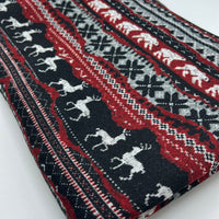 Burgundy Fairisle Christmas Melange Brushed Back Knit Stretch Fabric