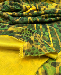 Green Yellow Animal Lightweight Crepe Fabric 160GSM Non Stretch