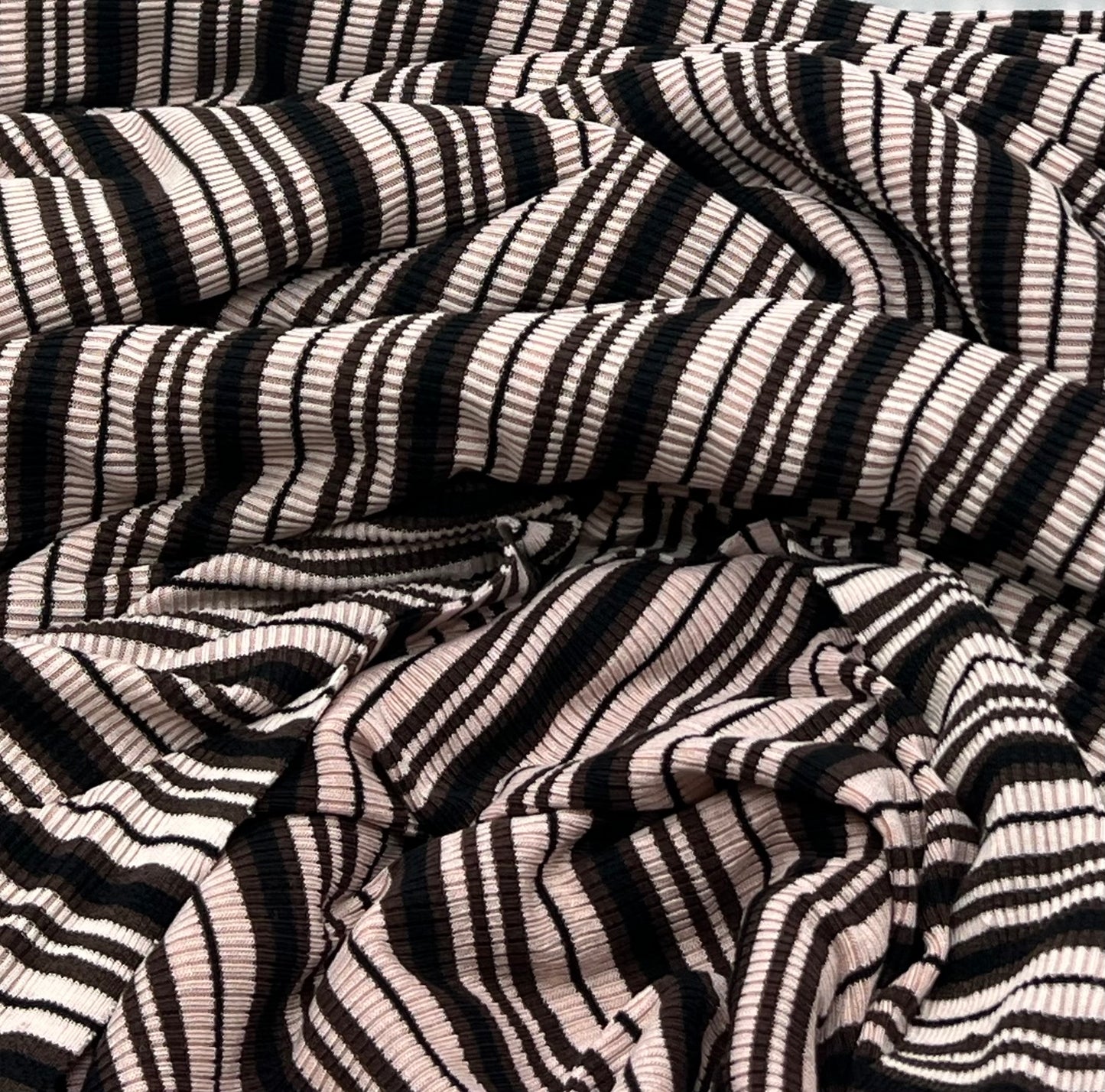 Nude Brown Knitted Horizontal Stripe 2 Way Stretch Fabric