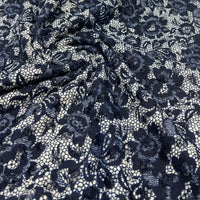 Navy Beige Floral Lace Fabric Stretch