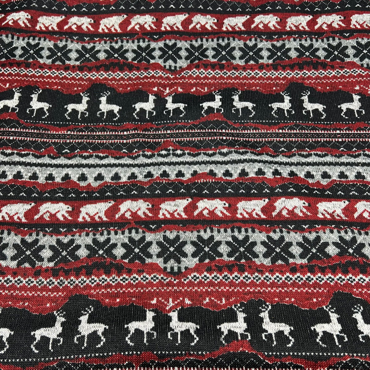 Burgundy Fairisle Christmas Melange Brushed Back Knit Stretch Fabric