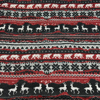 Burgundy Fairisle Christmas Melange Brushed Back Knit Stretch Fabric