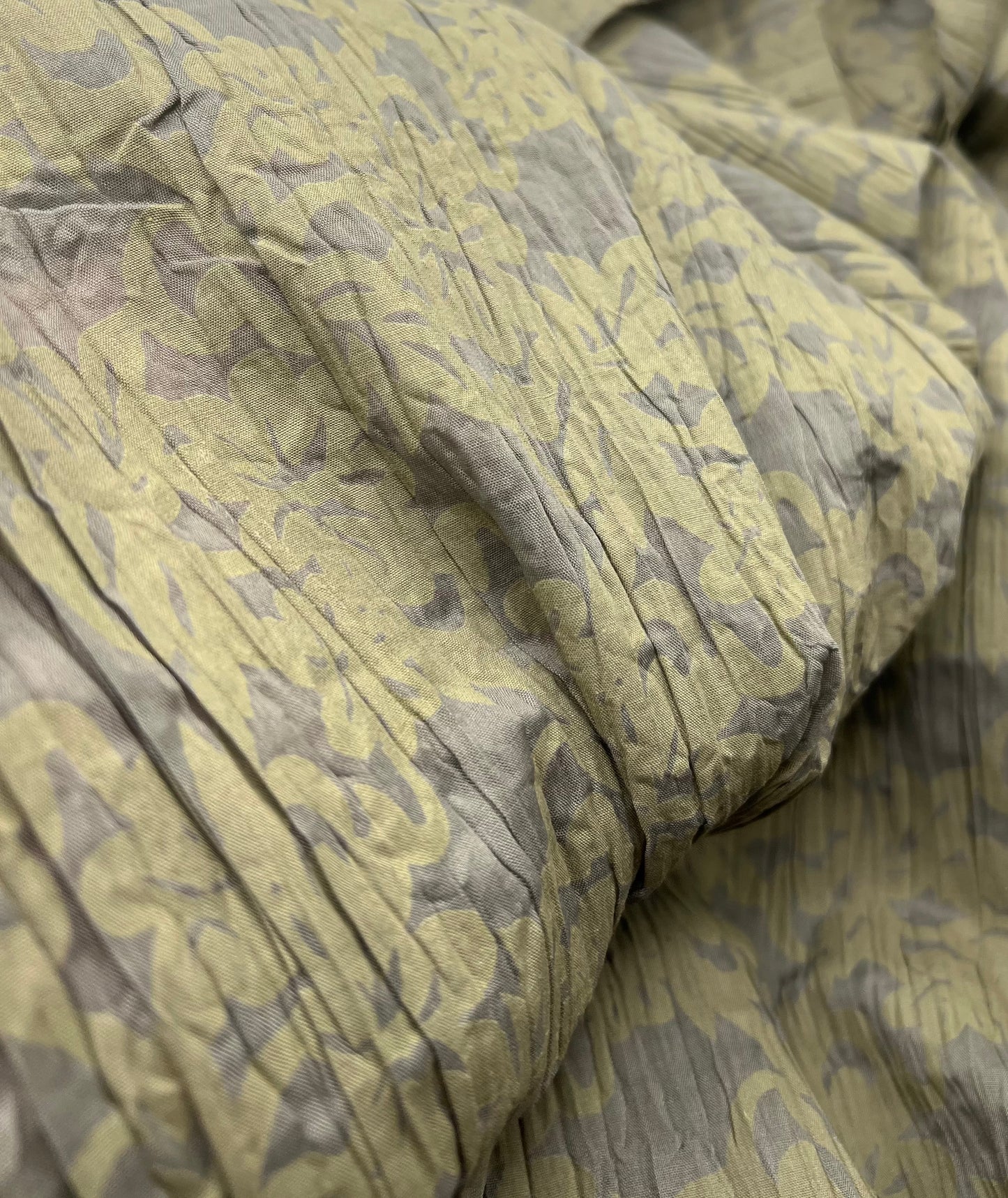 Khaki Floral Crinkled Lightweight Non Stretch Woven Fabric
