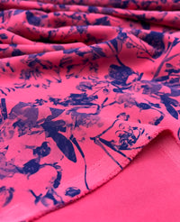 Hot Pink Purple Floral Compact Crepe Fabric 2 Way Stretch