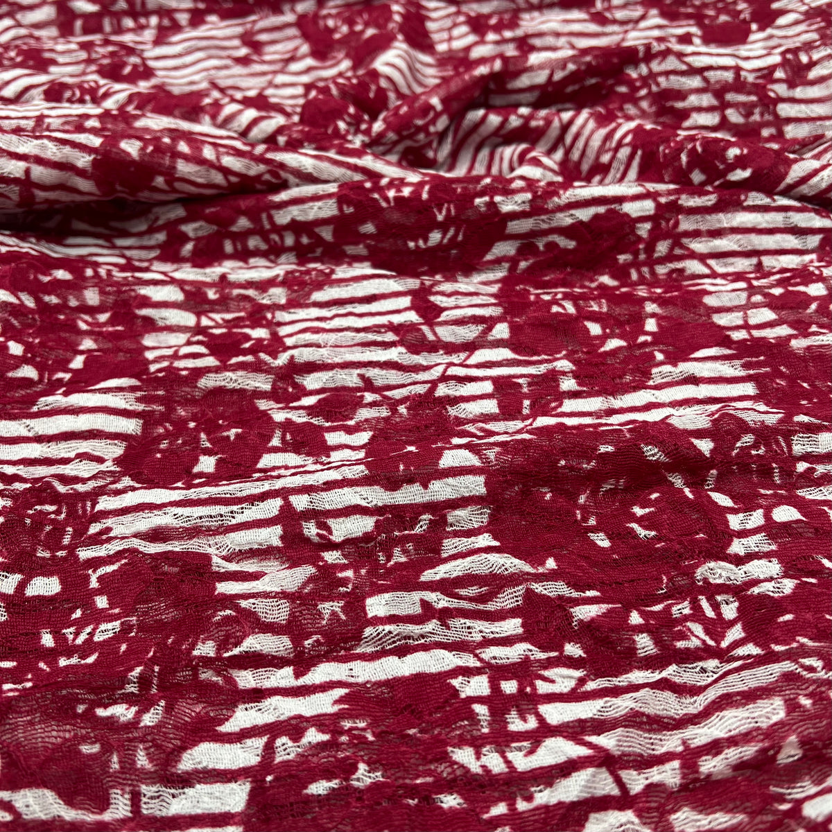 Dark Red Cream Floral Lace Fabric Stretch