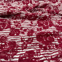 Dark Red Cream Floral Lace Fabric Stretch