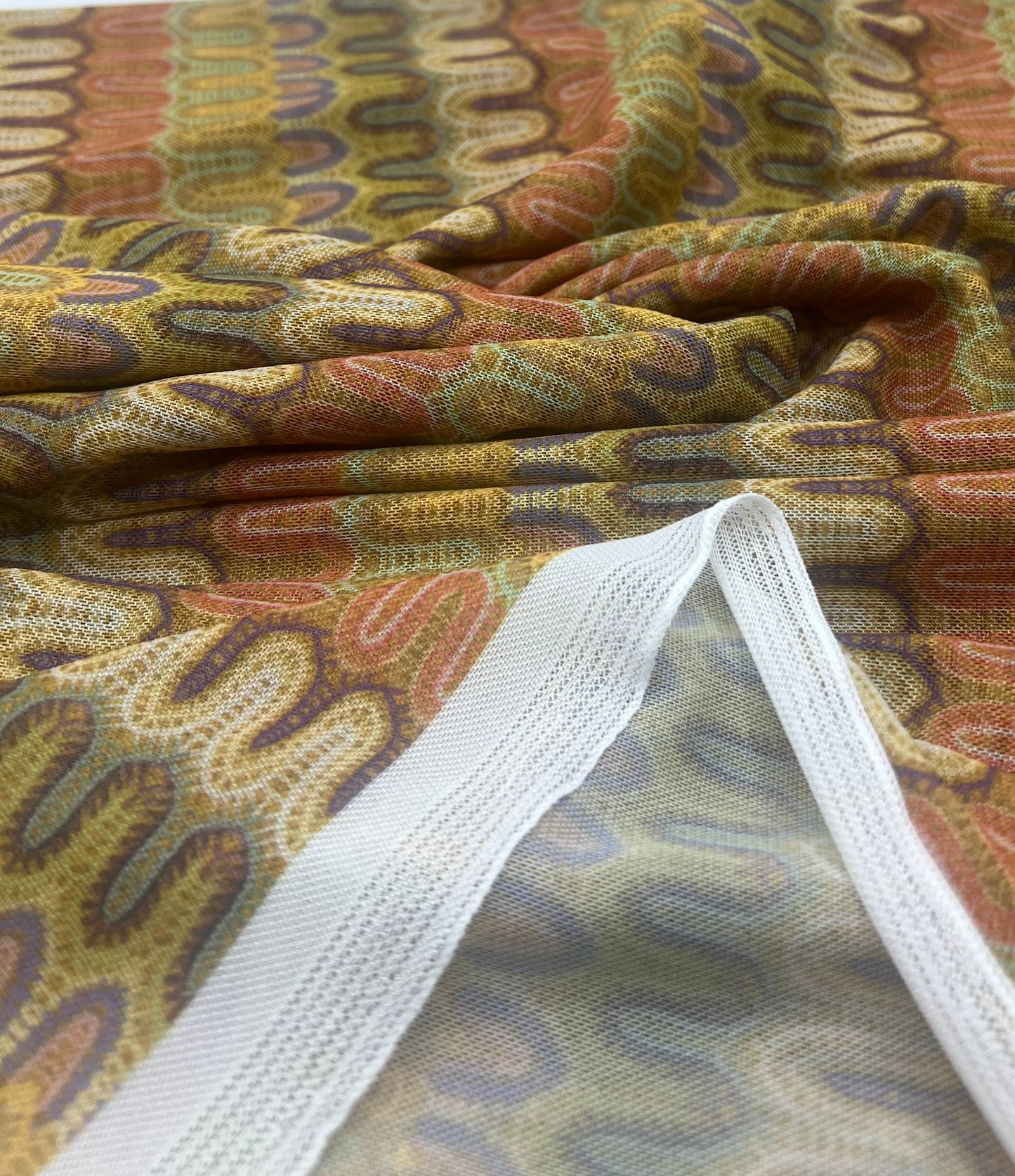 Multi Colour Wave Stripe Print Mesh Fabric Stretch