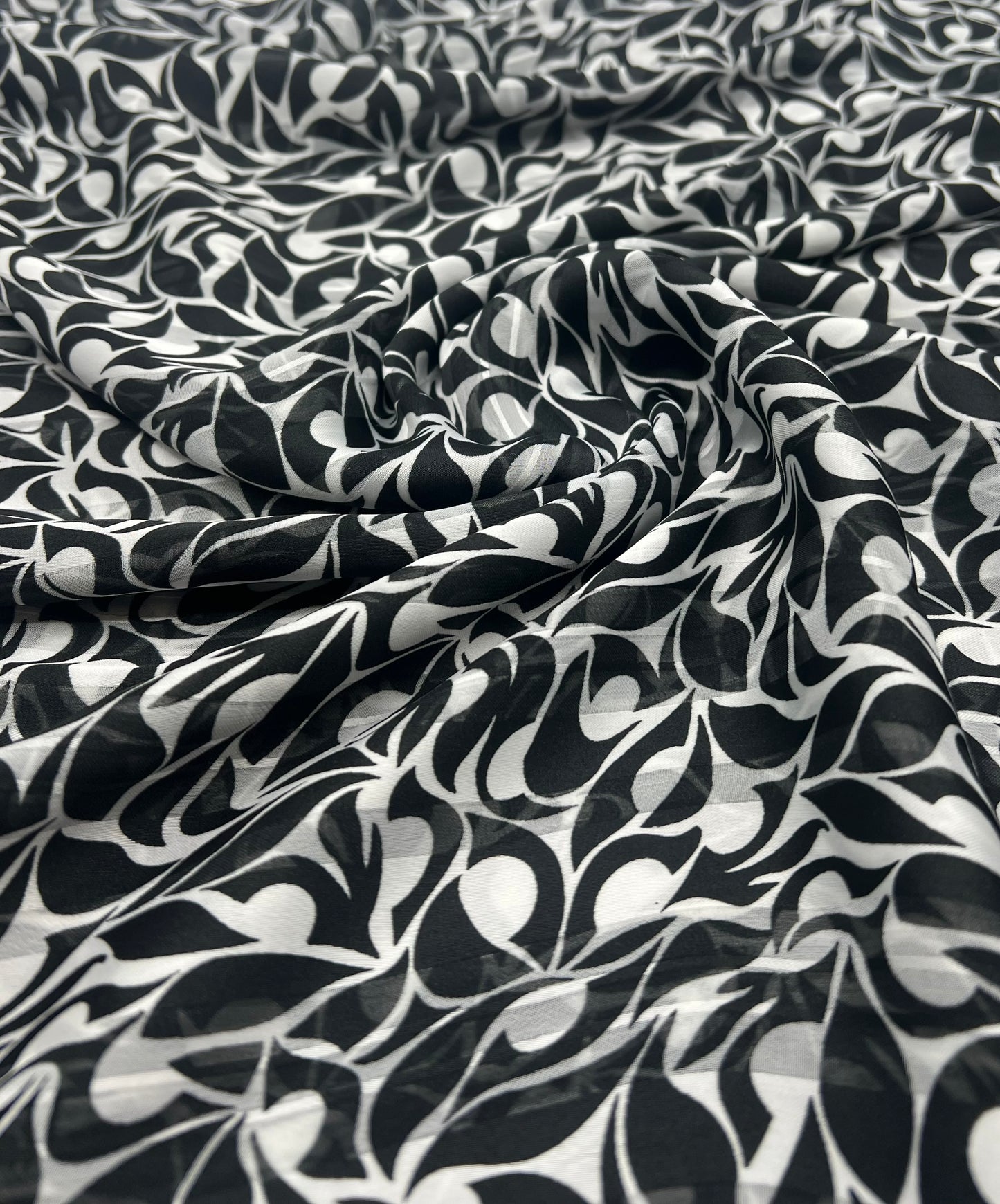 Black Silver Floral Stripe Printed Chiffon Dress Fabric