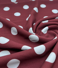 Burgundy Blue Polka Print Lightweight Bubble Crepe Fabric