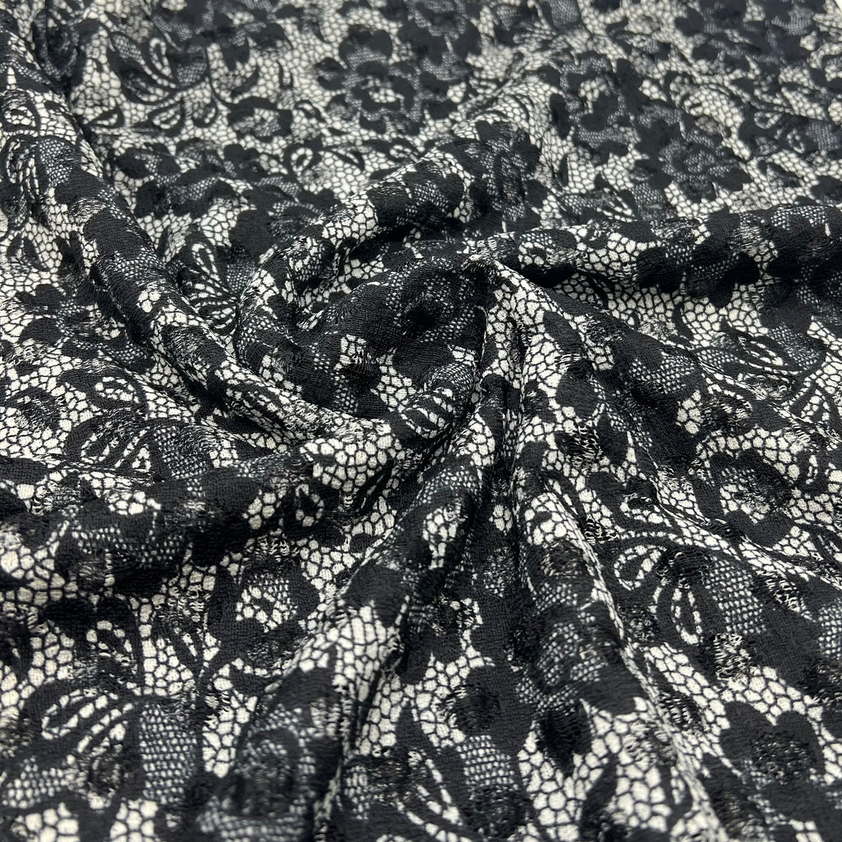 Black Beige Floral Lace Fabric Stretch