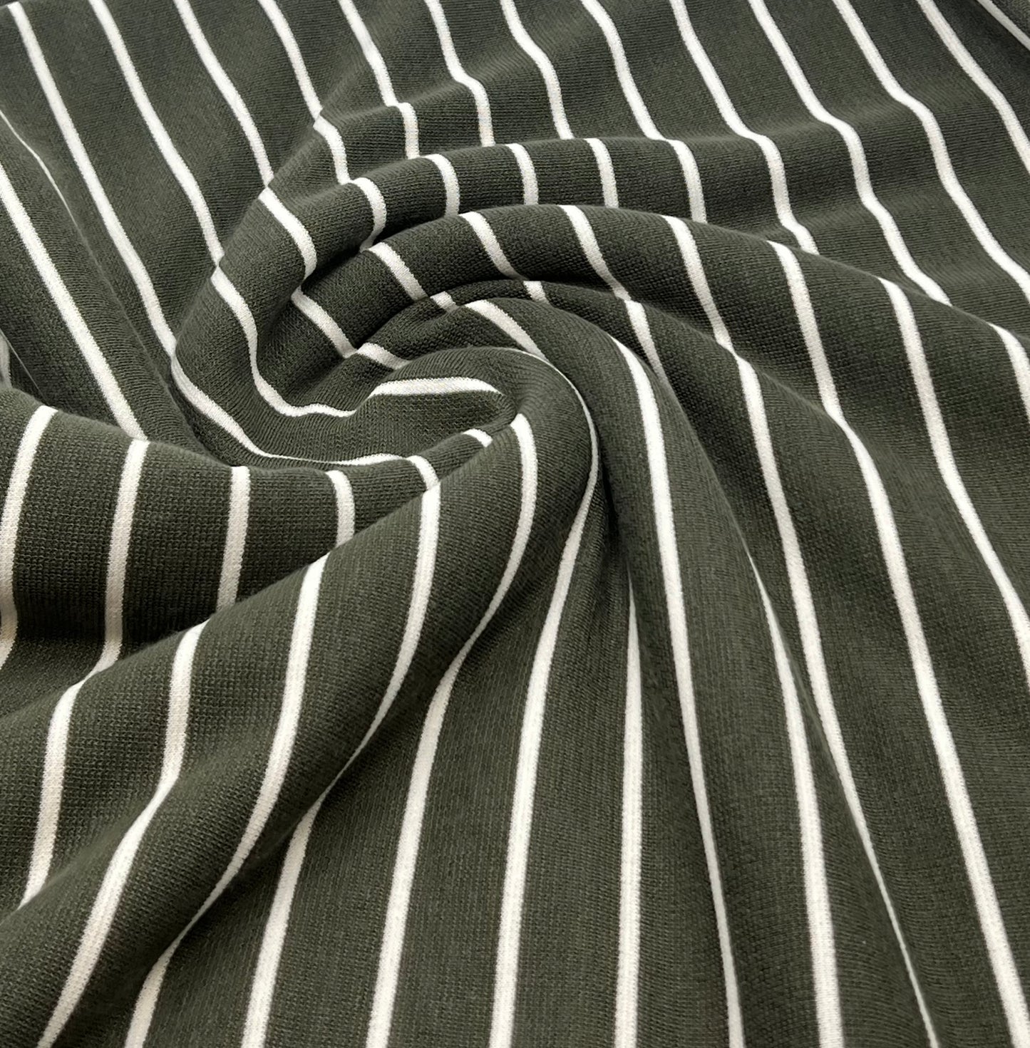 Khaki Green Knitted Horizontal Stripe 2 Way Stretch Fabric