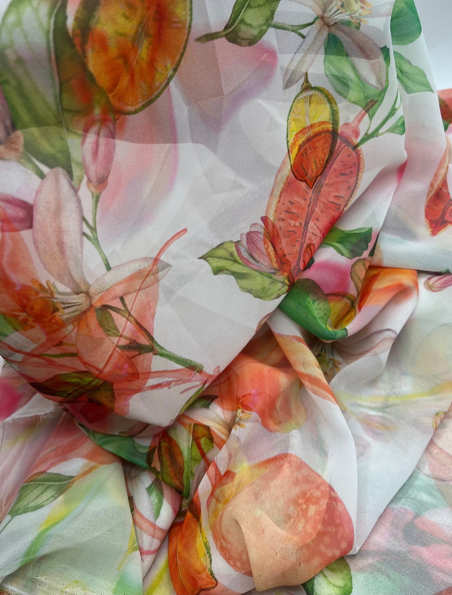 Exotic Floral Fruit Printed Chiffon Dress Fabric