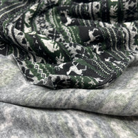 Green Fairisle Christmas Melange Brushed Back Knit Stretch Fabric