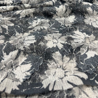 Light Grey Ivory Floral Lace Fabric Stretch