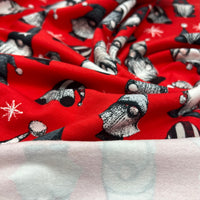 Festive Gnomes French Terry Loopback Cotton Jersey Lycra 4 Way Stretch