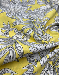 Yellow White Floral Lightweight Crepe Fabric 70GSM Non Stretch
