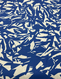 Blue White Mix Print Spun Poly Stretch Fabric