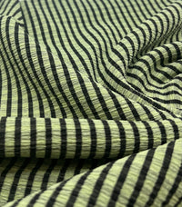 Green Black Gingham Detail Print Lightweight Crinkle Crepe Fabric