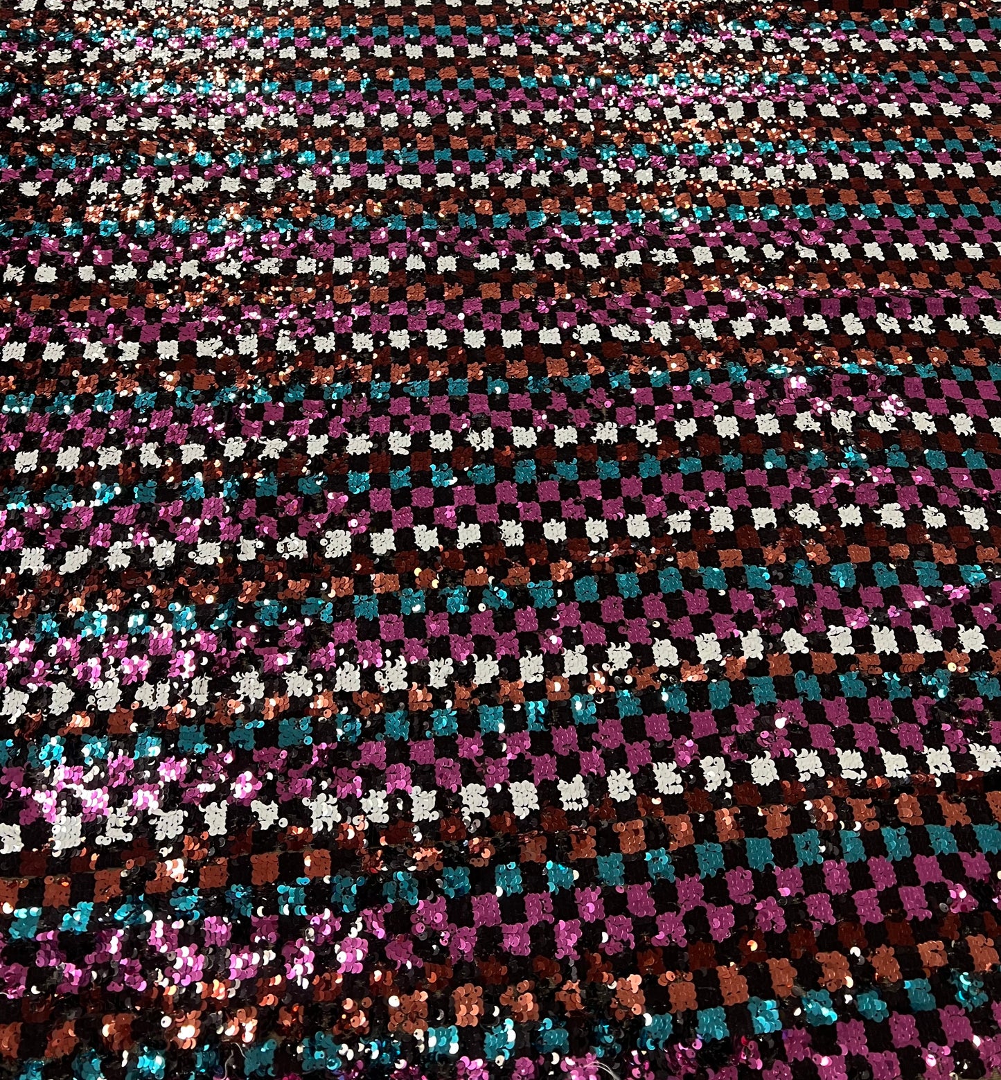 Multi Colour Sequin Detail Textured Mesh Stretch Fabric