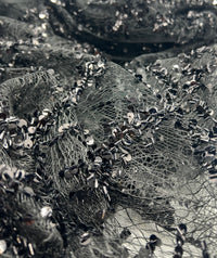 Black Sequin Detail Tulle Net Mesh Fabric Stretch