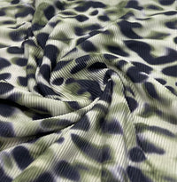 Green Animal Print Plisse Pleated Stretch Fabric
