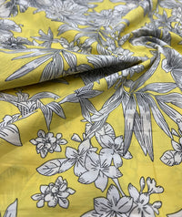 Yellow White Floral Lightweight Crepe Fabric 70GSM Non Stretch
