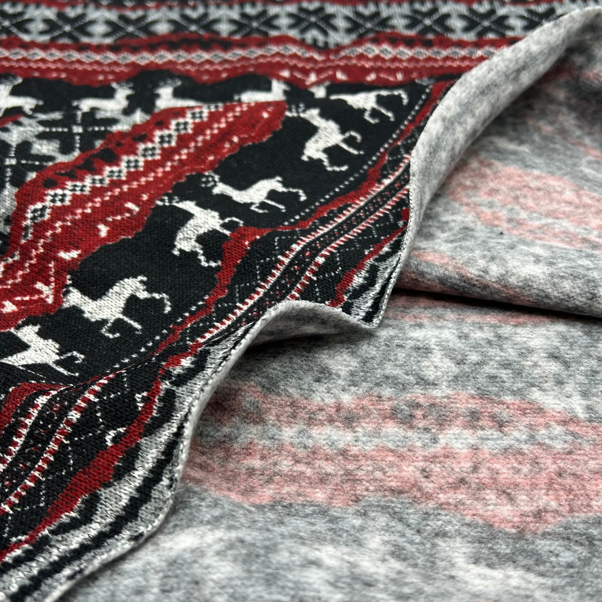 Burgundy Fairisle Christmas Melange Brushed Back Knit Stretch Fabric