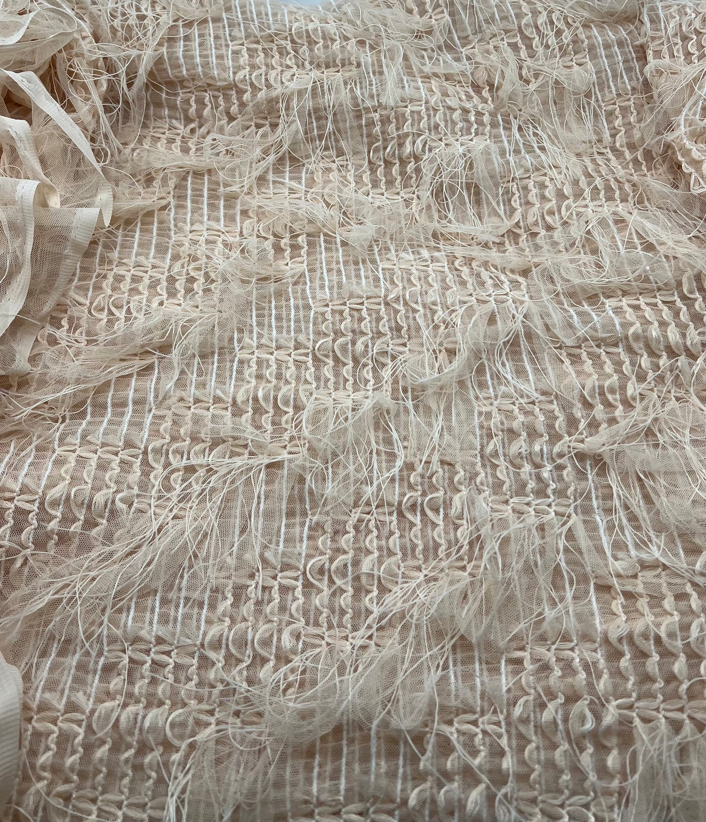 Nude Textured Mesh Tassel Fabric 2 Way Stretch