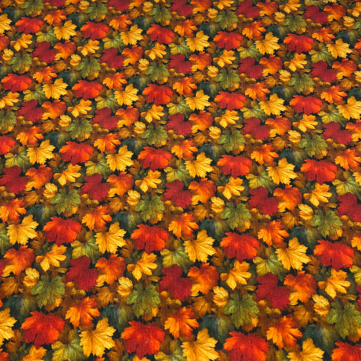 Leaf Print Cotton Needlecord Non Stretch Fabric