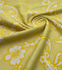 Yellow White Print Lightweight Crepe Fabric 115GSM Non Stretch