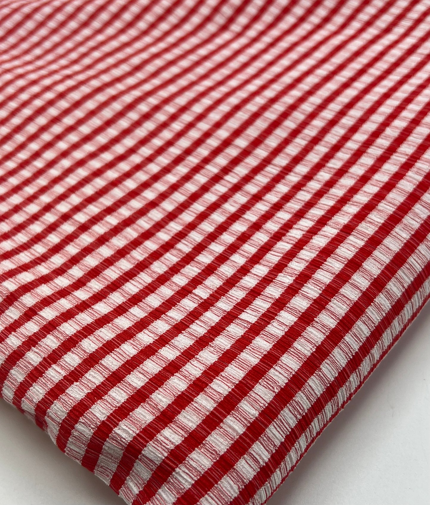 Red Gingham Detail Print Lightweight Crinkle Crepe Fabric