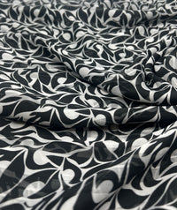 Black Silver Floral Stripe Printed Chiffon Dress Fabric