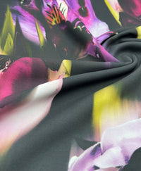 Black Purple Floral Lightweight Crepe Fabric 125GSM Non Stretch
