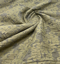 Khaki Floral Crinkled Lightweight Non Stretch Woven Fabric