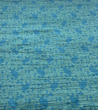 Teal Green Floral Crinkled Lightweight Non Stretch Fabric