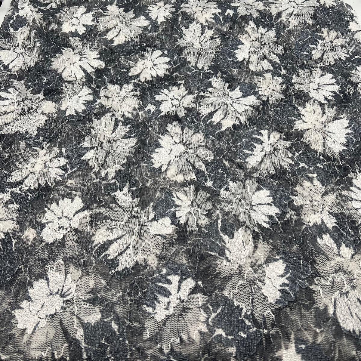 Light Grey Ivory Floral Lace Fabric Stretch
