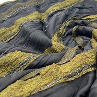 Black Green Ruffle Lace Detail Fabric Stretch