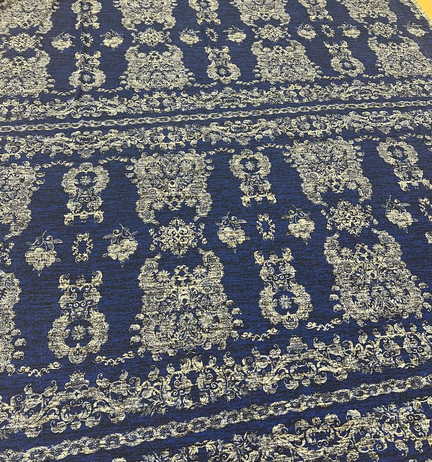 Navy Blue Floral Melange Knit Stretch Fabric