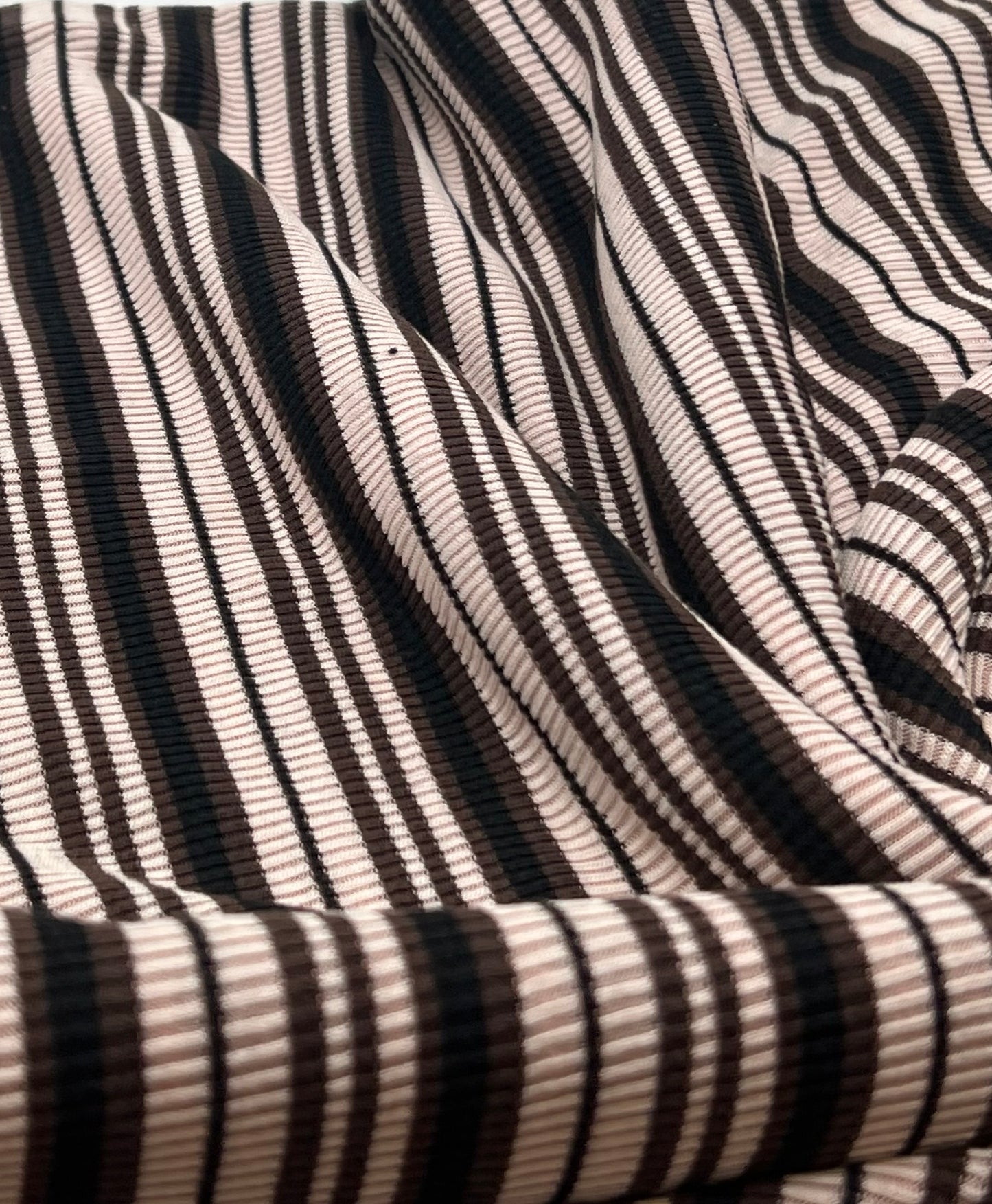 Nude Brown Knitted Horizontal Stripe 2 Way Stretch Fabric