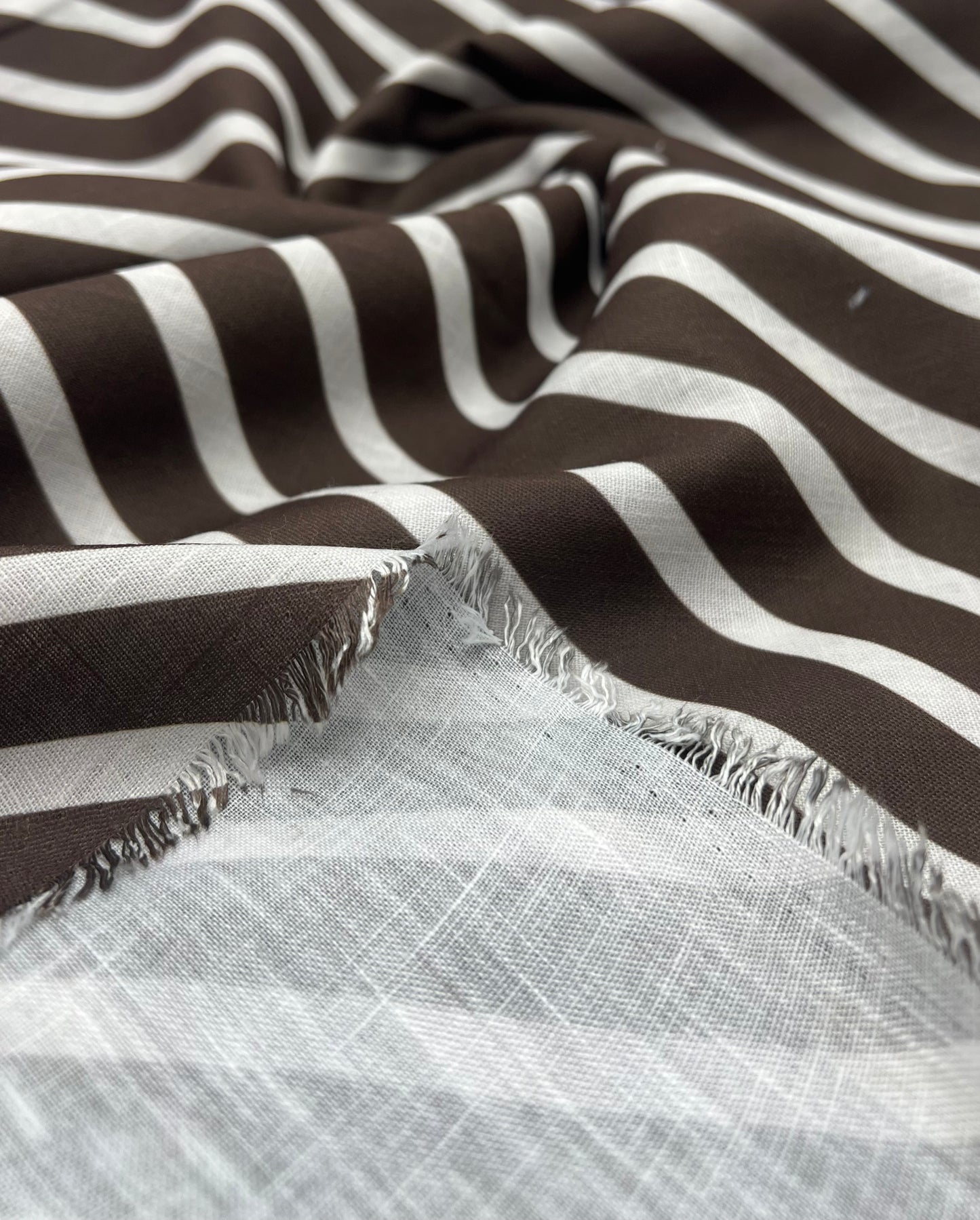 Brown Diagonal Stripe Linen Look Non Stretch Fabric